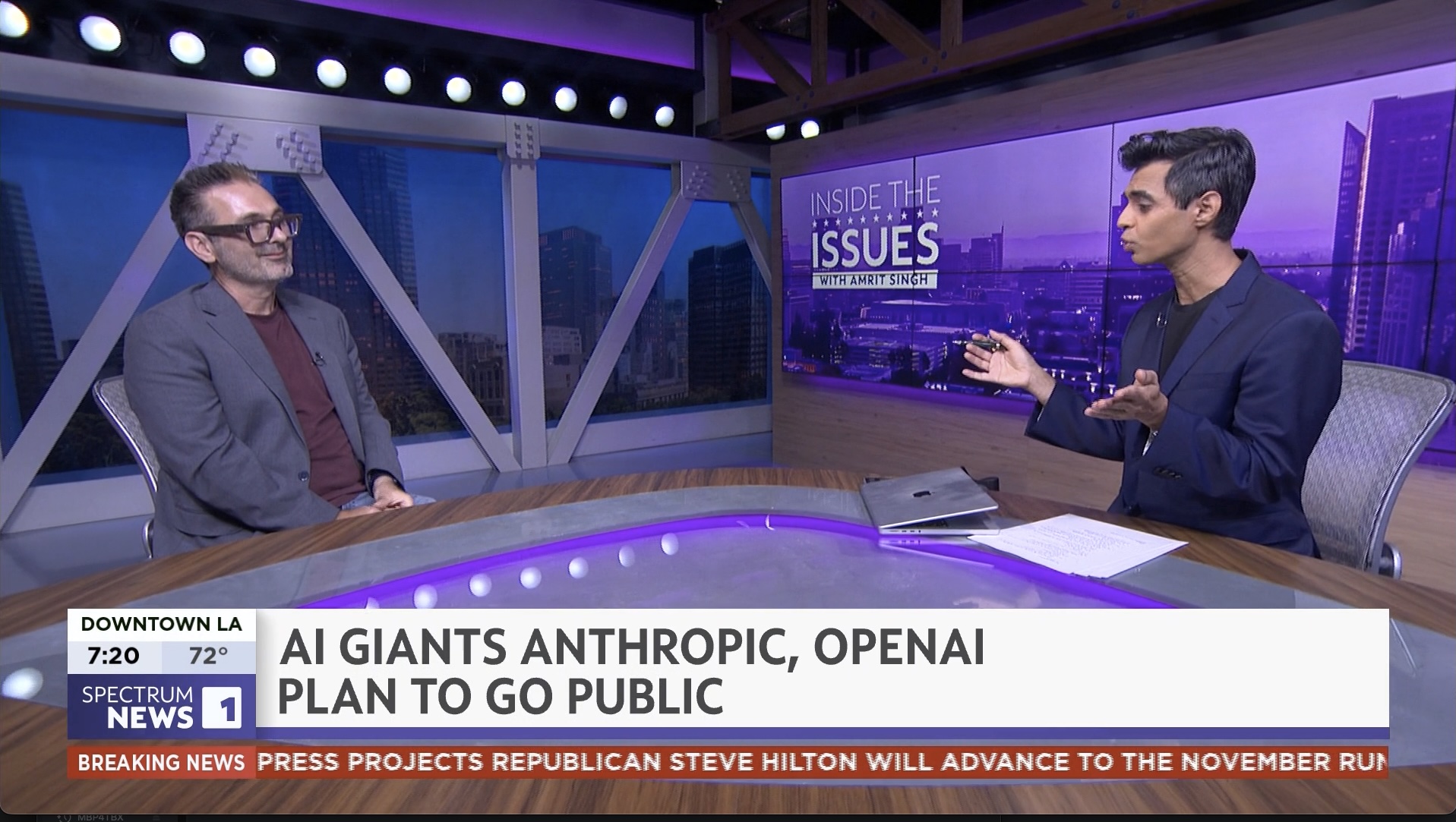 Dr. Chris Mattmann appearing on Spectrum News Inside the Issues with Amrit Singh discussing Anthropic, OpenAI, AI safety, and the future of artificial intelligence.